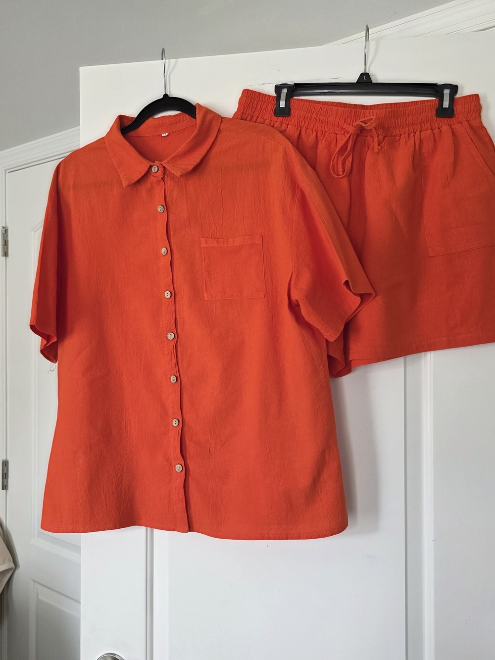 Bright Orange Button-Up Top & Shorts Set